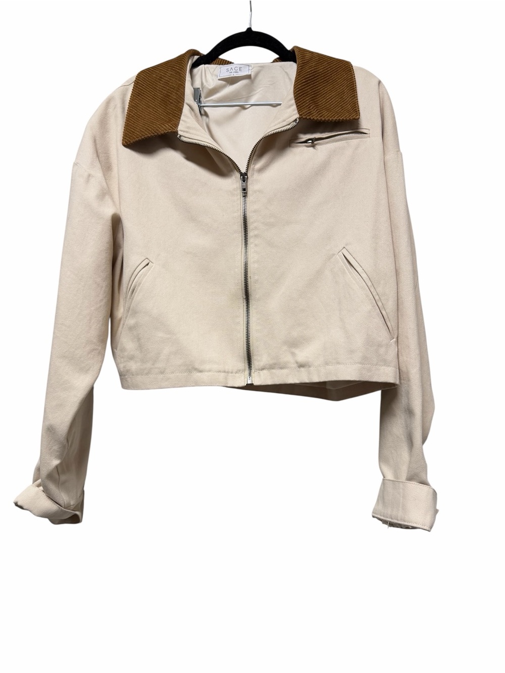 NWT Sage The Label Cropped Barn Utility Jacket Brown Corduroy Collar L NWT